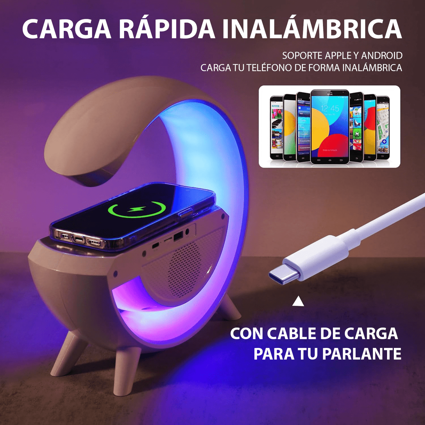 Lampara Inteligente G con Parlante y Carga Inalámbrica - FraDa Store